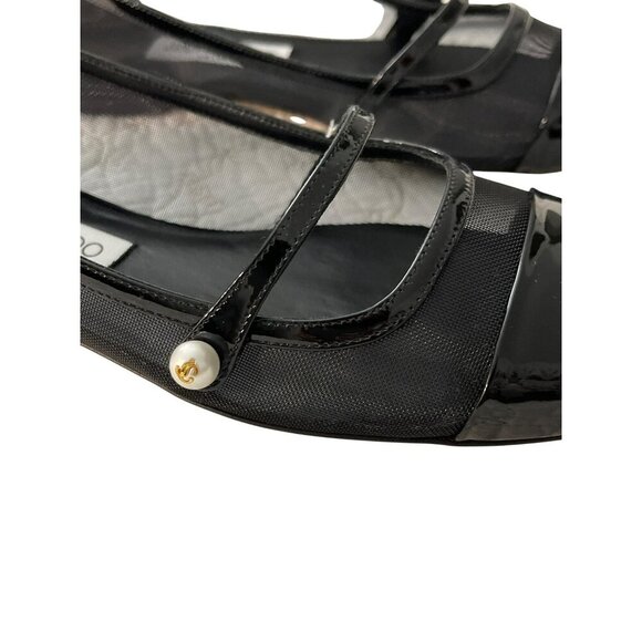 Jimmy Choo Elisa Black Mesh Pearl Mary Jane Sz 38 NEW - Picture 8 of 12